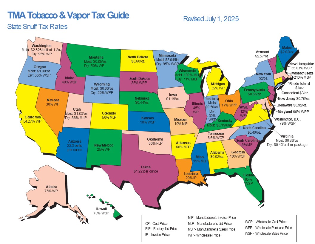 State Excise Moist Snuff Tax Rates